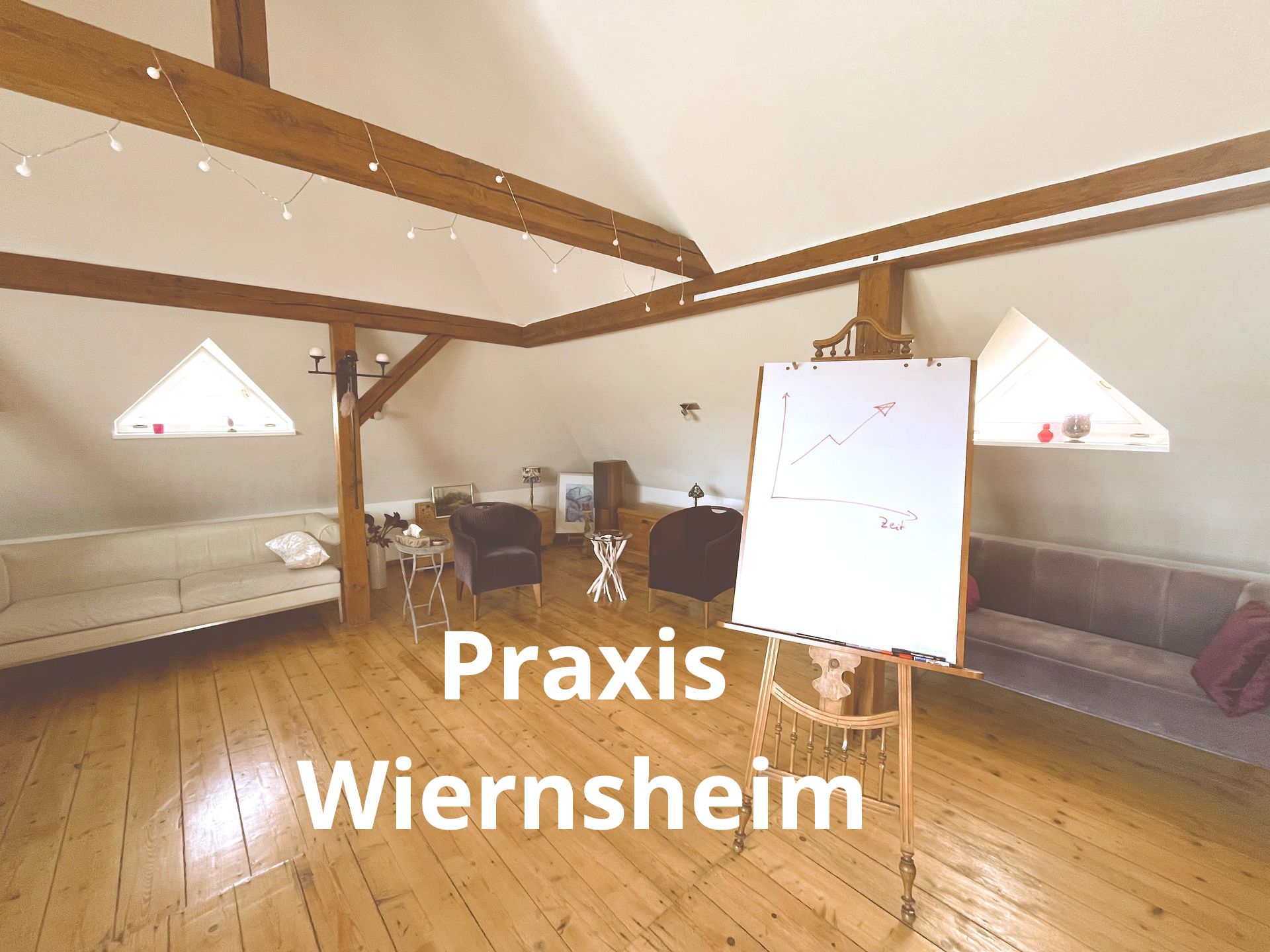 Gesprächsraum der Praxis Wiernsheim mit Sofas und Flipchart